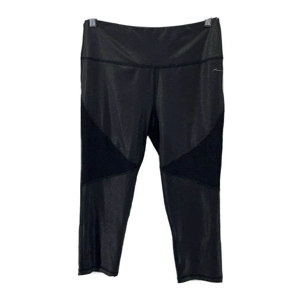 Black Wet Look Leather Look Cropped Leggings Large